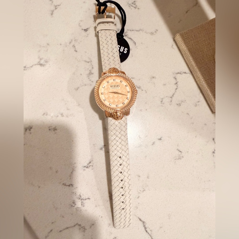 Versus Versace Rose Gold Montorgueil Crystal Index Beige Band Watch, 38mm - Picture 6 of 8